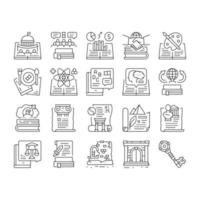 History Learn Educational Lesson Icons Set Vector