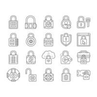 padlock lock safe password key icons set vector