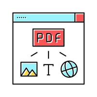 image, text and web site page to pdf file color icon vector illustration