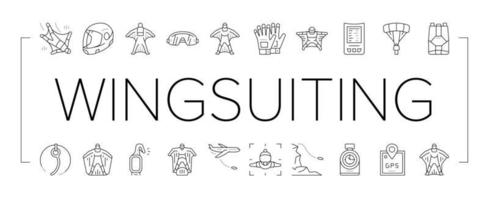 Wingsuiting Sport Collection Icons Set Vector