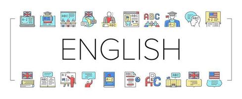 English Language Learn At School Icons Set Vector