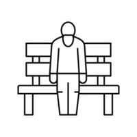 elderly man sitting on bench line icon vector illustration