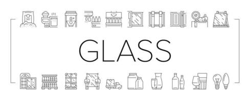 Glass Production Plant Collection Icons Set Vector