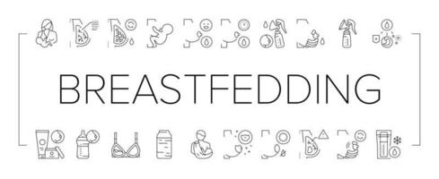 Breastfeeding Baby Collection Icons Set Vector