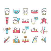 Children Dentist Dental Care Icons Set Vector