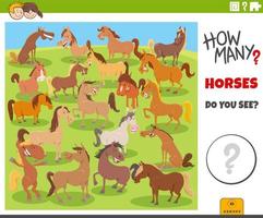 counting cartoon horses farm animals educational game vector