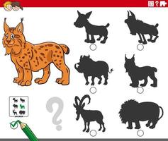 shadow game with cartoon lynx animal character vector