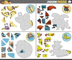 jigsaw puzzle task with cartoon insects characters vector