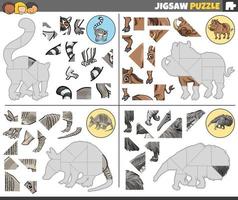 jigsaw puzzle tasks set with cartoon animal characters vector