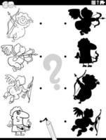 shadow game with comic cupids characters coloring page vector