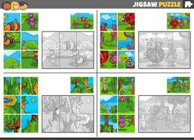 jigsaw puzzle game set with cartoon insects vector
