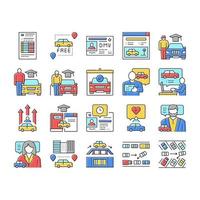 Driving School Lesson Collection Icons Set Vector