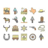 vaquero occidental y sheriff hombre iconos conjunto vector