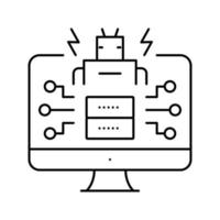 Ilustración de vector de icono de línea de ataques alimentados por ai