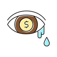 dinero lágrimas pobreza problema color icono vector ilustración
