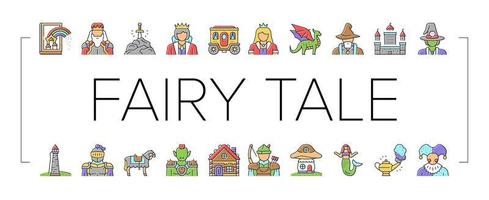 Fairy Tale Magical Story Book Icons Set Vector