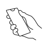 hand holding smartphone line icon vector illustration