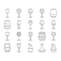 wine glass red drink alcohol icons set vector