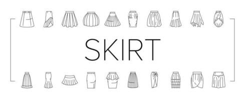 skirt fashion girl dress female icons set vector