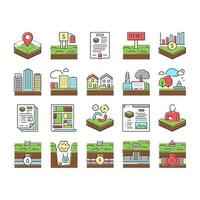 Land Property Business Collection Icons Set Vector