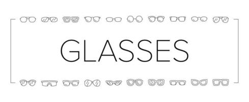 glasses optical style frame icons set vector
