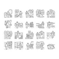 garden landscape lawn landscaping icons set vector