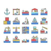 Container Port Tool Collection Icons Set Vector