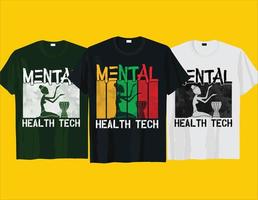 Mental health tech, African American Black history month Juneteenth typography t shirt design vector