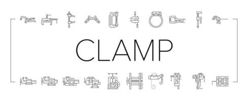 clamp vice grip tool metal icons set vector