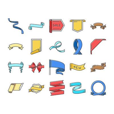 ribbon red banner design gift icons set vector