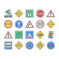 vector de conjunto de iconos de información de carretera de señal de tráfico