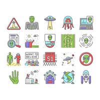 Ufo Guest Visiting Collection Icons Set Vector