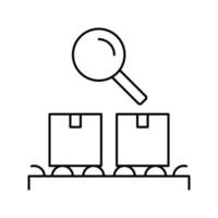 transportador logístico y cajas de investigación línea icono vector ilustración