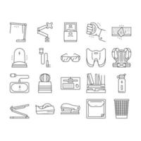 Workplace Accessories And Tools Icons Set Vector