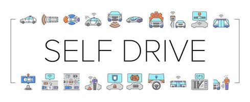 car self vehicle drive smart auto icons set vector