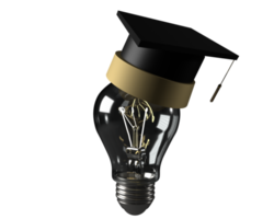 Hat cap black color lamp lightbulb electronic technology energy power symbol congratulation high school classroom bachelor degree university school college education finish business idea.3d render png