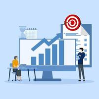 Teamwork concept, Marketing data analysis, Business growth and investment in finance, Reporting chart, Report paper, businessman checking business report, Website banner vector illustration landing