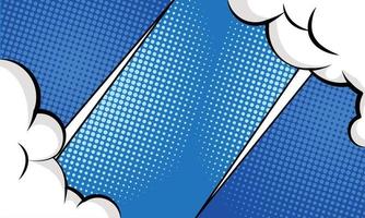 Blue Comic Frame with Halftone and Cloud Element Background vector