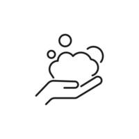 Foam in Outstretched Hand Isolated Line Icon. Editable stroke. Vector sign for adverts, stores, shops, articles, UI, apps, sites. Minimalistic sign drawn with black line