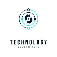 Logo design template with technology and network icons vector