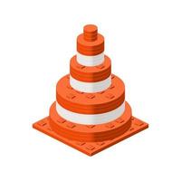 Bright traffic cone made up of plastic blocks on a white background in isometric style for print and design.Vector illustration. vector