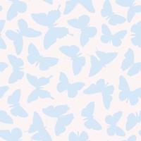 Pattern of blue butterflies on a milky background in a flat style for printing and decoration. Vector illustration.