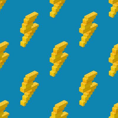 Isometric seamless pattern of lightning. Vector illustration