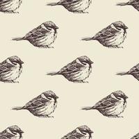 Pattern of hand-drawn birds on a milky background for printing and decoration. Vector illustration.