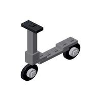 Gray kick scooter on a white background assembled from plastic blocks for printing and game design. Vector illustration.