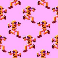 Seamless pattern of dancing robots. Vector clipart