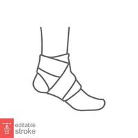 Foot, ankle wrap line icon. Outline style can be used for web, mobile. Pain, hip, ortho, anatomy, body, care concept. Vector logo illustration isolated on white background. Editable stroke EPS 10.