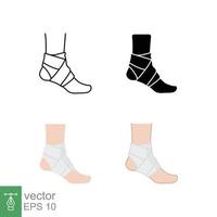 Foot, ankle wrap icon in different style. Set of ankle sign vector icons designed in filled outline, line, glyph and solid style. Vector illustration isolated on white background. EPS 10.