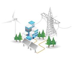 Flat isometric 3d illustration concept of electricity energy solar panel vector