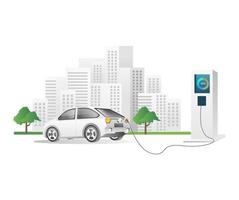 Flat isometric 3d illustration concept of electric car charging at city station vector